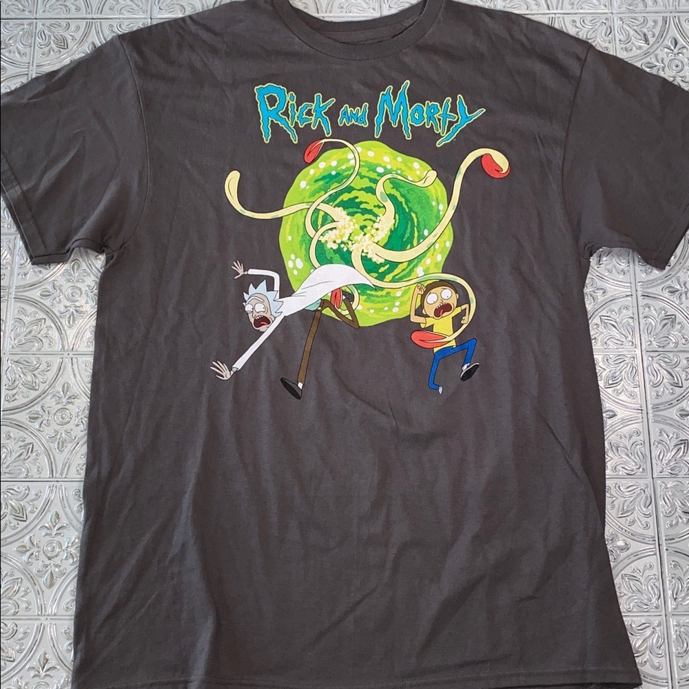 Rick and Morty Portal Graphic T-Shirt Men Large Gray Ripple Junction NWOT